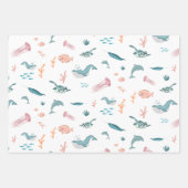 Feuille De Papier Cadeau Aquarelle Océan Motif d'animaux marins (Devant 2)