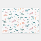 Feuille De Papier Cadeau Aquarelle Océan Motif d'animaux marins (Devant)