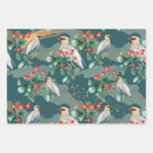 Feuille De Papier Cadeau Aquarelle Oiseau et design lanterne Noël (Devant)