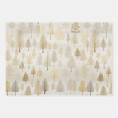Feuille De Papier Cadeau Aquarelle or Arbres de Noël (Devant)