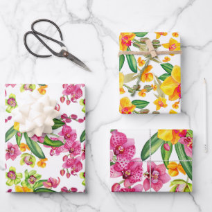 Feuille De Papier Cadeau Aquarelle Orchidées Design 18