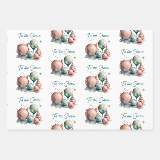 Feuille De Papier Cadeau Aquarelle Ornements Noël (Devant 2)