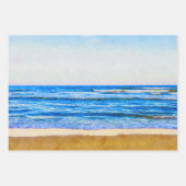 Feuille De Papier Cadeau Aquarelle paisible Style Blue Ocean & Sandy Beach (Devant 3)