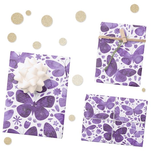 Feuille De Papier Cadeau Aquarelle papillon violet