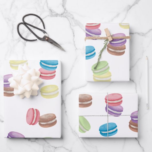 Feuille De Papier Cadeau Aquarelle Pastel colorée Macarons français (Recto)