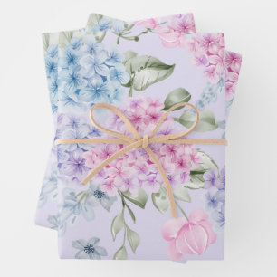 Feuille De Papier Cadeau Aquarelle Pastel Couleur Mixte Fleurs d'Hydrangée