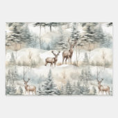 Feuille De Papier Cadeau Aquarelle Pastel Deer Sage Vert hiver (Devant)