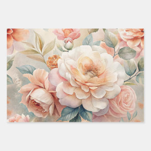 Feuille De Papier Cadeau Aquarelle Pastel Vintage florale délicate
