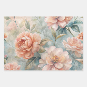 Feuille De Papier Cadeau Aquarelle Pastel Vintage florale délicate