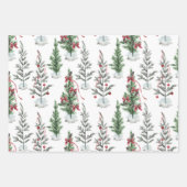 Feuille De Papier Cadeau Aquarelle Peinte Sparse Noël Arbres (Devant)