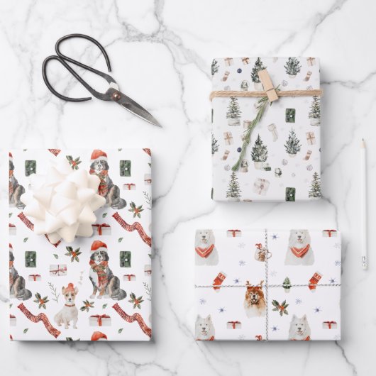 Feuille De Papier Cadeau Aquarelle Père Noël Chien Chien Chien Chien Chien (Recto)