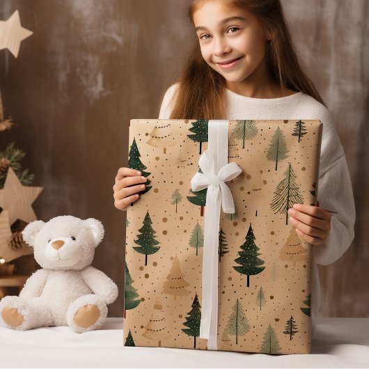 Feuille De Papier Cadeau Aquarelle Pine Arbre Sage Vert Noël