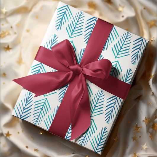 Feuille De Papier Cadeau Aquarelle Pine arbres - turquoise