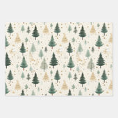 Feuille De Papier Cadeau Aquarelle Pine Tree Vert Or Noël (Devant 3)