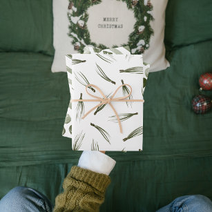 Feuille De Papier Cadeau Aquarelle Pine verte Noël