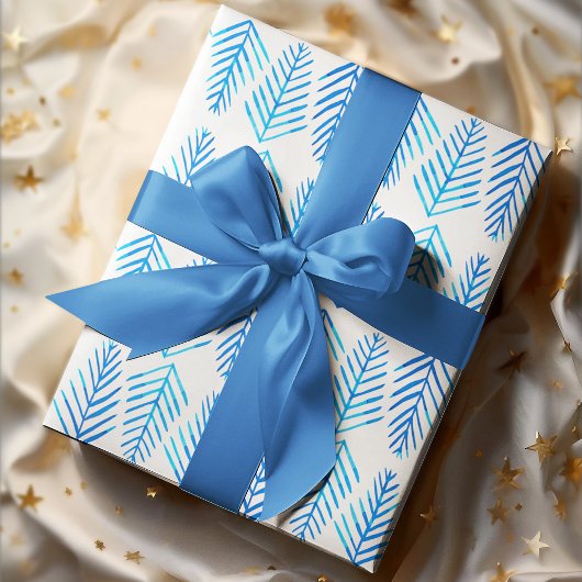 Feuille De Papier Cadeau Aquarelle Pins - bleu