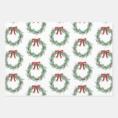 Feuille De Papier Cadeau Aquarelle Plaid Ruban Wreath Noël (Devant 3)
