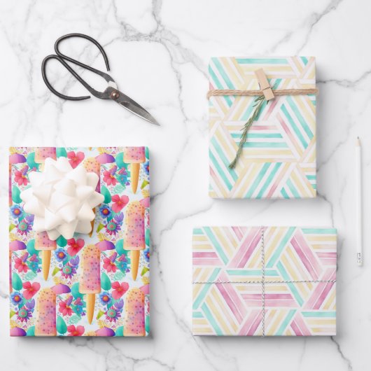 Feuille De Papier Cadeau Aquarelle popsicle. Glace Soirée d'été (Recto)