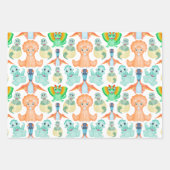 Feuille De Papier Cadeau Aquarelle pour enfants Vert mignon Dino Anniversai (Devant 2)