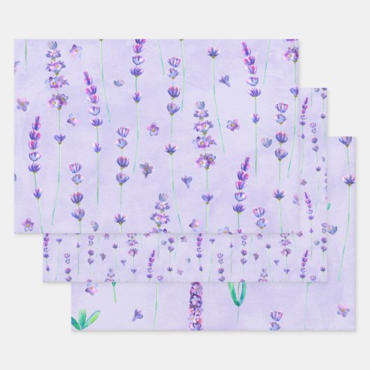 Feuille De Papier Cadeau Aquarelle Purple Lavender Fleurs (Lot)