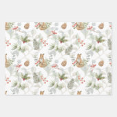 Feuille De Papier Cadeau Aquarelle Renard de Noël, Branches de pins, Baies (Devant)