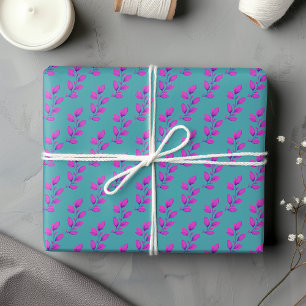Feuille De Papier Cadeau Aquarelle rose chaude et turquoise brillante Botan