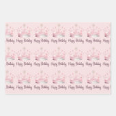 Feuille De Papier Cadeau Aquarelle rose Couronne Joyeux anniversaire (Devant 3)