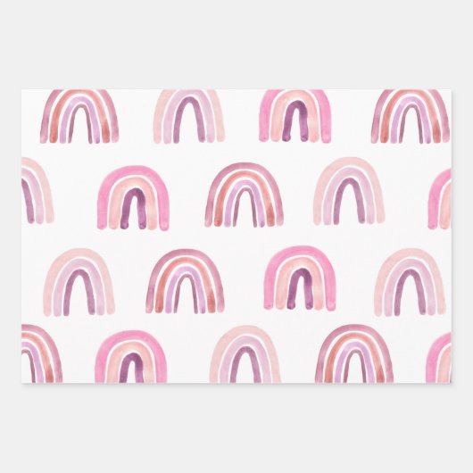 Feuille De Papier Cadeau Aquarelle rose Dinosaures Boho Rainbows (Devant 2)