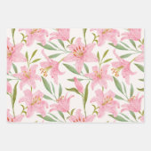 Feuille De Papier Cadeau Aquarelle rose Fleurs Lys Botanique (Devant)