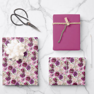 Feuille De Papier Cadeau Aquarelle rose Magenta Floral