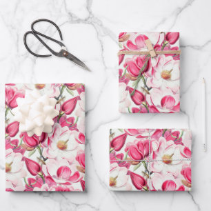 Feuille De Papier Cadeau Aquarelle rose Magnolia Motif