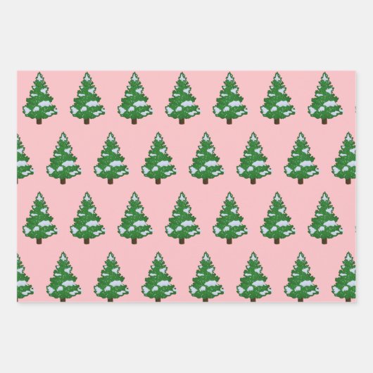 Feuille De Papier Cadeau Aquarelle rose moderne Noël Pin vert (Devant 2)