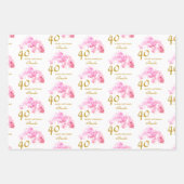 Feuille De Papier Cadeau Aquarelle rose orchidée Parties scintillant or 40e (Devant 3)