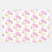Feuille De Papier Cadeau Aquarelle rose orchidée Parties scintillant or 60e (Devant 3)