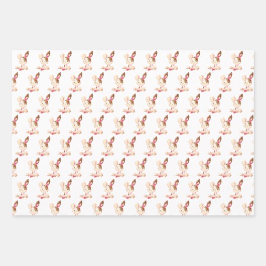 Feuille De Papier Cadeau Aquarelle rose petit lapin (Devant 3)