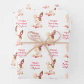 Feuille De Papier Cadeau Aquarelle rose petit lapin (En situation)