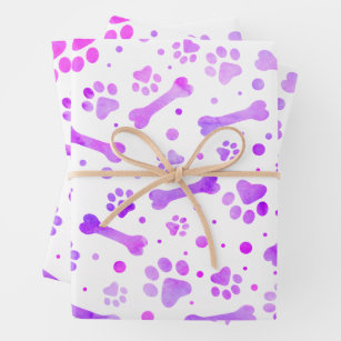 Feuille De Papier Cadeau Aquarelle rose violet Empreintes de pattes Anniver