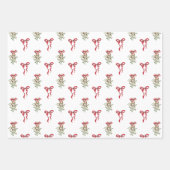 Feuille De Papier Cadeau Aquarelle Rouge Bow Mistletoe Noël (Devant)