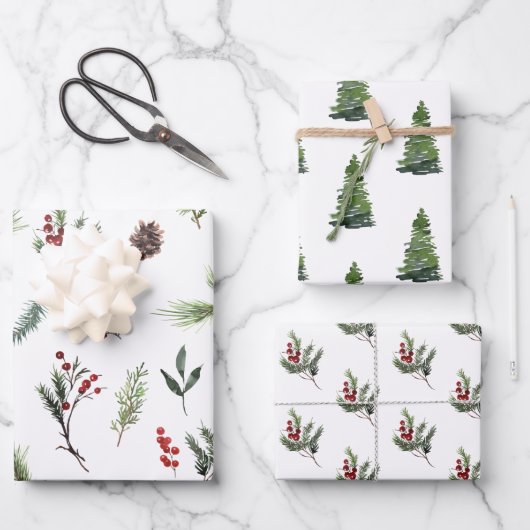 Feuille De Papier Cadeau Aquarelle rouge d'hiver moderne (Recto)