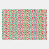 Feuille De Papier Cadeau Aquarelle Rouge et Vert Lignes Vagues (Devant 3)