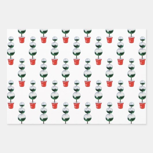 Feuille De Papier Cadeau Aquarelle Rouge et vert Topiaire de Noël (Devant 2)