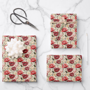 Feuille De Papier Cadeau Aquarelle rouge foncé tulipe narcisse ressort