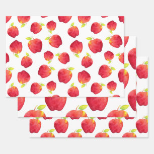 Feuille De Papier Cadeau Aquarelle Rouge Motifs de pomme