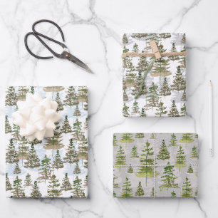 Feuille De Papier Cadeau Aquarelle rustique À feuillage persistant Pine Tre