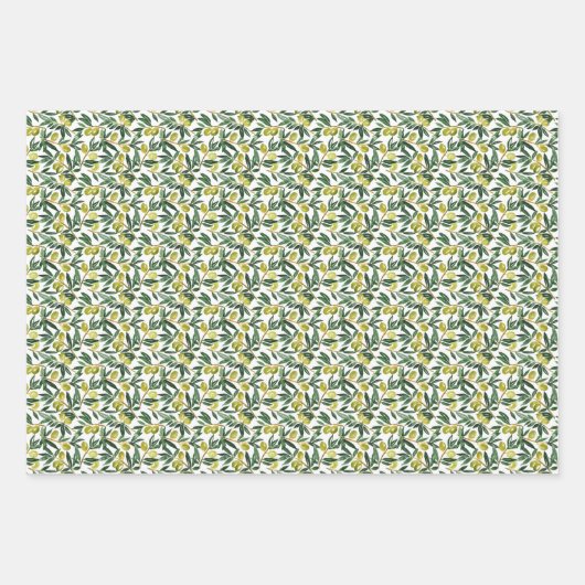 Feuille De Papier Cadeau Aquarelle rustique Branches d'olive verte Motif (Devant)