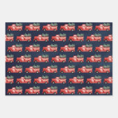 Feuille De Papier Cadeau Aquarelle rustique Camion de Noël rouge (Devant 3)