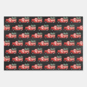 Feuille De Papier Cadeau Aquarelle rustique Camion de Noël rouge (Devant 2)