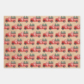 Feuille De Papier Cadeau Aquarelle rustique Camion de Noël rouge (Devant)