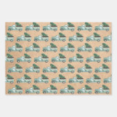 Feuille De Papier Cadeau Aquarelle rustique Camion de Noël Turquoise (Devant)