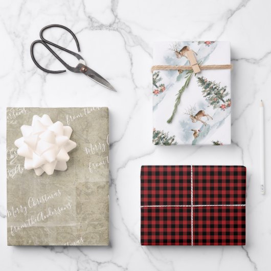 Feuille De Papier Cadeau Aquarelle rustique en bois de la campagne paillée (Recto)